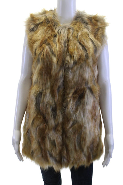Bernardo Womens Brown Animal Print Sleeveless Vest Acrylic Size S