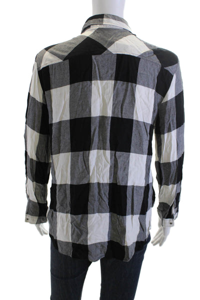 Zara Womens Checked Collared Button Up Blouse Black Viscose Long Sleeve Size M