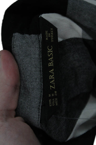 Zara Womens Checked Collared Button Up Blouse Black Viscose Long Sleeve Size M