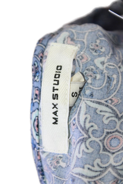 Max Studio Women Maxi Wrap Dress Blue Geometric V-Neck Long Sleeve Rayon Size S