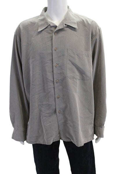 Bugatchi Mens Solid Collared Long Sleeve Button Up Shirt Gray Size XL