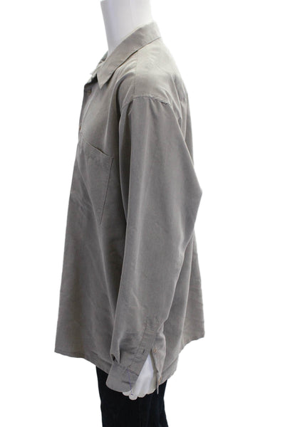 Bugatchi Mens Solid Collared Long Sleeve Button Up Shirt Gray Size XL