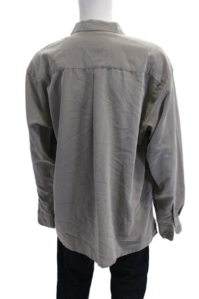 Bugatchi Mens Solid Collared Long Sleeve Button Up Shirt Gray Size XL