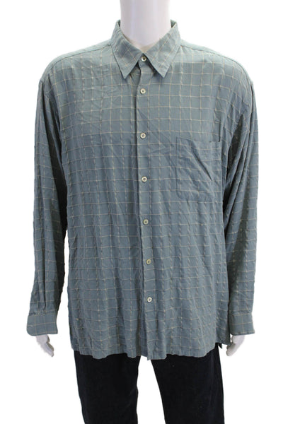 Bugatchi Mens Grid Print Long Sleeve Button Up Shirt Blue Size XL
