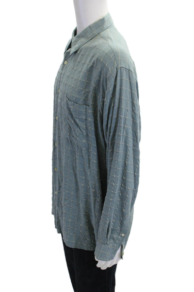 Bugatchi Mens Grid Print Long Sleeve Button Up Shirt Blue Size XL