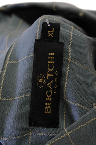 Bugatchi Mens Grid Print Long Sleeve Button Up Shirt Blue Size XL