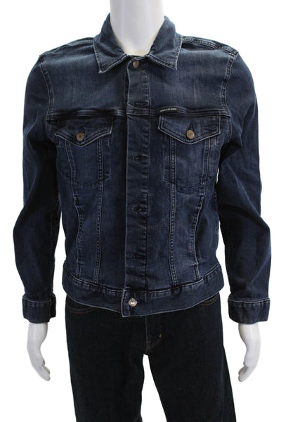 Calvin Klein Jeans Mens Dark Blue 90s Button Collared Jacket Long Sleeve Size M