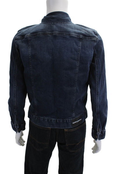 Calvin Klein Jeans Mens Dark Blue 90s Button Collared Jacket Long Sleeve Size M