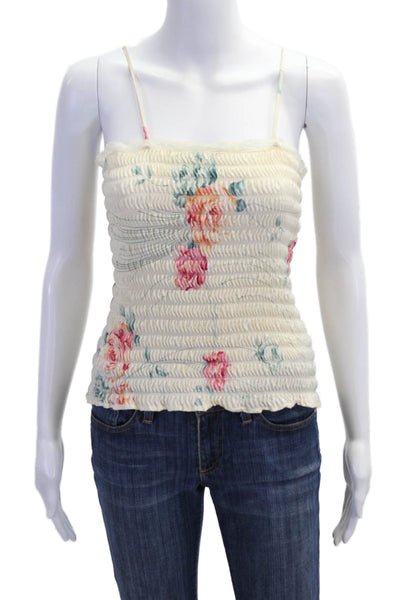 Christian Dior Womens Floral Ruched Lace Trim Sleeveless Camisole Top Beige Sz S