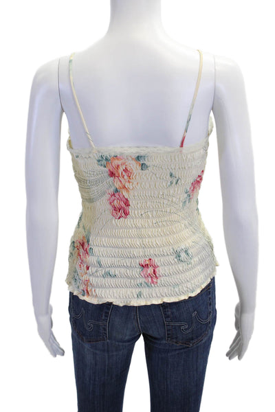 Christian Dior Womens Floral Ruched Lace Trim Sleeveless Camisole Top Beige Sz S