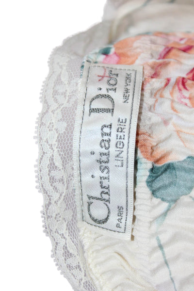 Christian Dior Womens Floral Ruched Lace Trim Sleeveless Camisole Top Beige Sz S