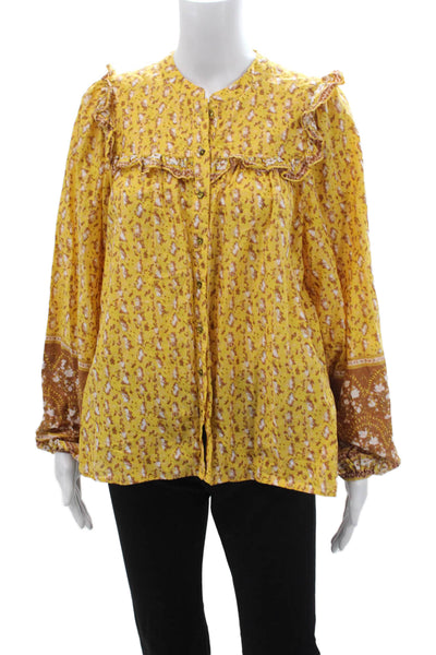 Joie Womens Tunic Blouse Yellow Floral 100% Cotton Long Sleeve Size M