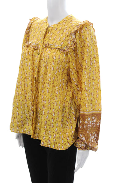 Joie Womens Tunic Blouse Yellow Floral 100% Cotton Long Sleeve Size M