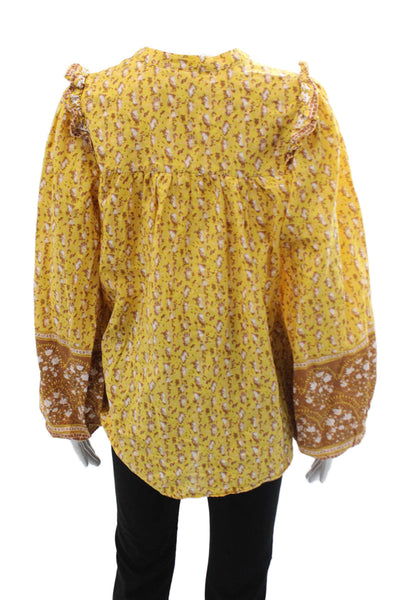 Joie Womens Tunic Blouse Yellow Floral 100% Cotton Long Sleeve Size M