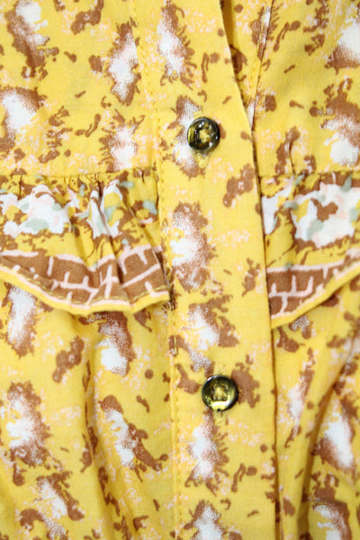 Joie Womens Tunic Blouse Yellow Floral 100% Cotton Long Sleeve Size M