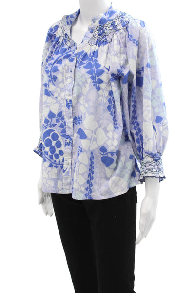 CK Bradley Women Tunic Button Up 100% Cotton Blue Geometric 3/4 Sleeve Size S