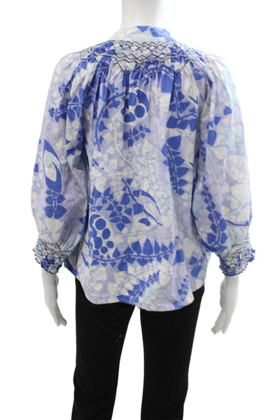 CK Bradley Women Tunic Button Up 100% Cotton Blue Geometric 3/4 Sleeve Size S