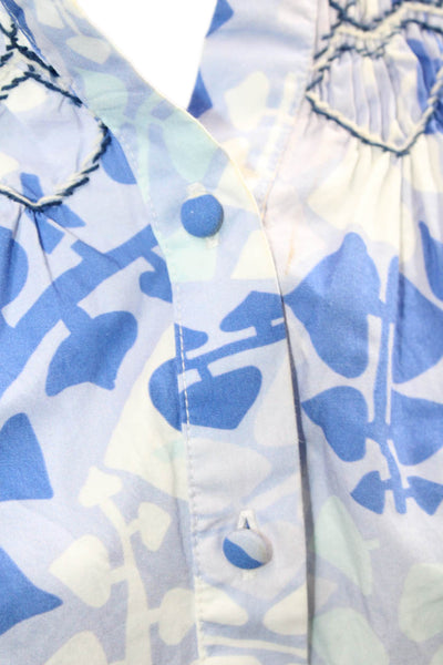 CK Bradley Women Tunic Button Up 100% Cotton Blue Geometric 3/4 Sleeve Size S
