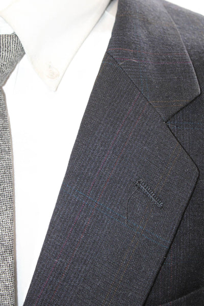 Christian Dior Mens Dark Blue Plaid Pure Virgin Wool Suit Jacket Button Size 40