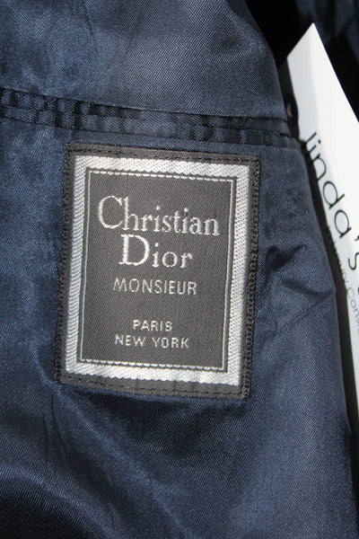 Christian Dior Mens Dark Blue Plaid Pure Virgin Wool Suit Jacket Button Size 40