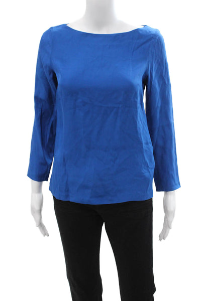Zara Womens Silk Blue Round Neck 3/4 Sleeve Blouse Size XS