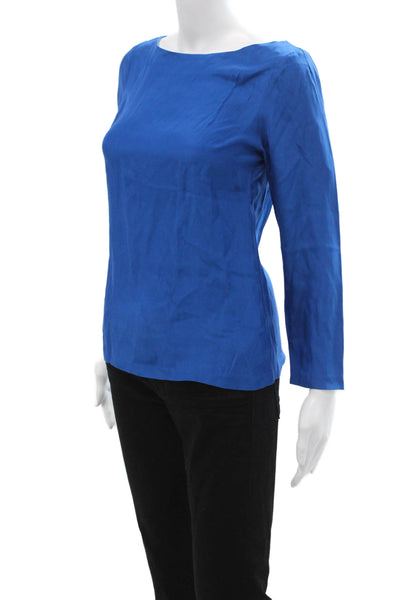 Zara Womens Silk Blue Round Neck 3/4 Sleeve Blouse Size XS
