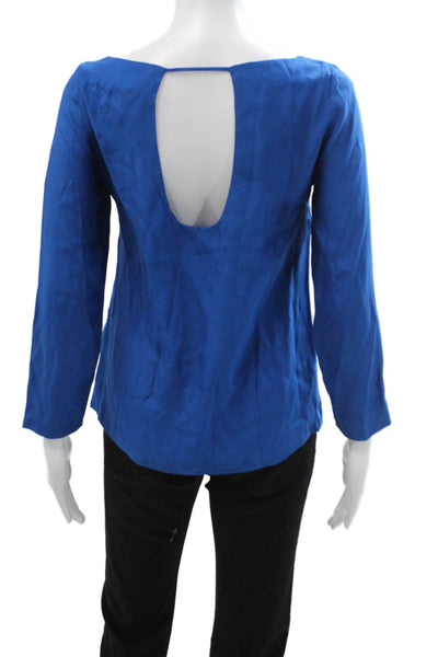 Zara Womens Silk Blue Round Neck 3/4 Sleeve Blouse Size XS