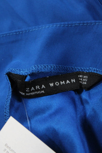 Zara Womens Silk Blue Round Neck 3/4 Sleeve Blouse Size XS