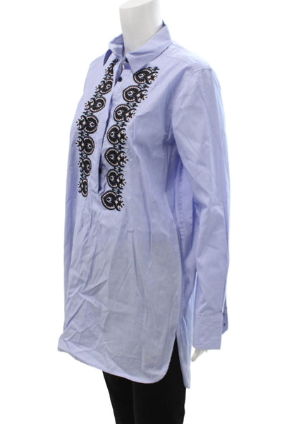 Bogner Womens Light Blue Paisley Collared Tunic Button-Up Long Sleeve Size 8