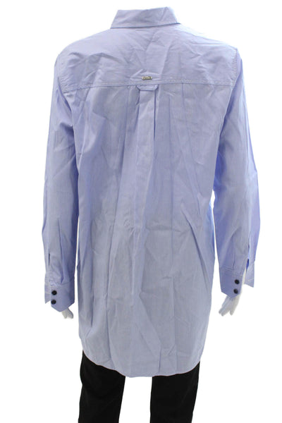 Bogner Womens Light Blue Paisley Collared Tunic Button-Up Long Sleeve Size 8