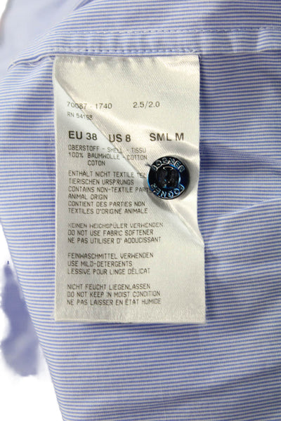 Bogner Womens Light Blue Paisley Collared Tunic Button-Up Long Sleeve Size 8
