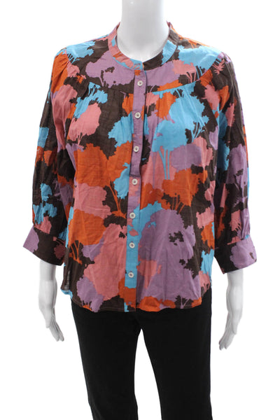Porridge Anthropologie Womens Black Floral 3/4 Sleeve Button Up Blouse Size M