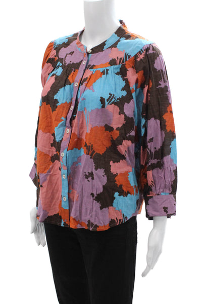 Porridge Anthropologie Womens Black Floral 3/4 Sleeve Button Up Blouse Size M