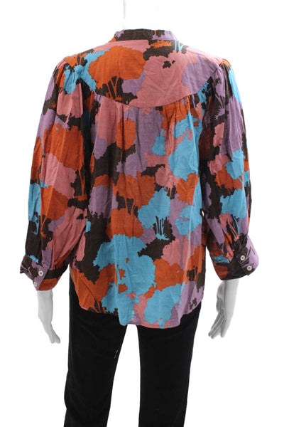 Porridge Anthropologie Womens Black Floral 3/4 Sleeve Button Up Blouse Size M