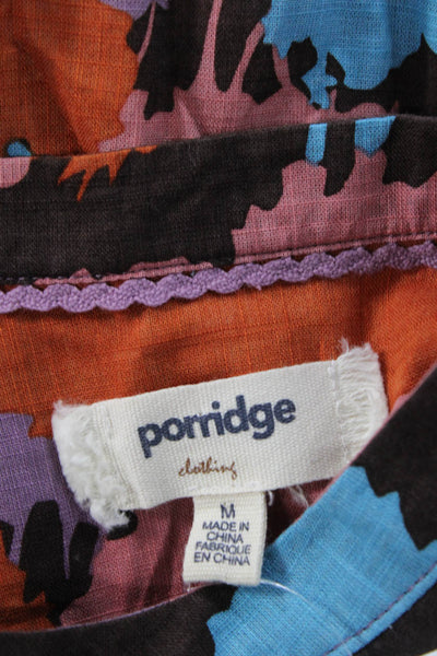Porridge Anthropologie Womens Black Floral 3/4 Sleeve Button Up Blouse Size M