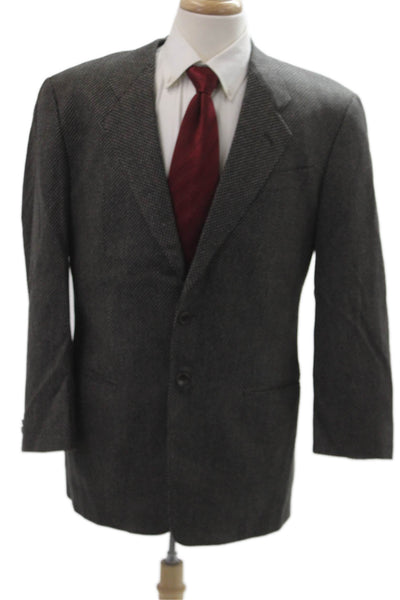 Armani Collezioni Men Dark Gray Wool Cashmere Geometric Blazer Size 40