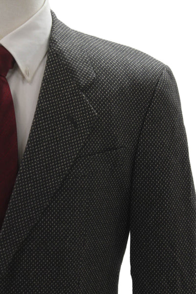 Armani Collezioni Men Dark Gray Wool Cashmere Geometric Blazer Size 40