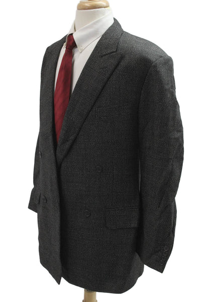 Ermenegildo Zegna Mens Dark Gray Check Wool Cashmere Suit Jacket Size 52