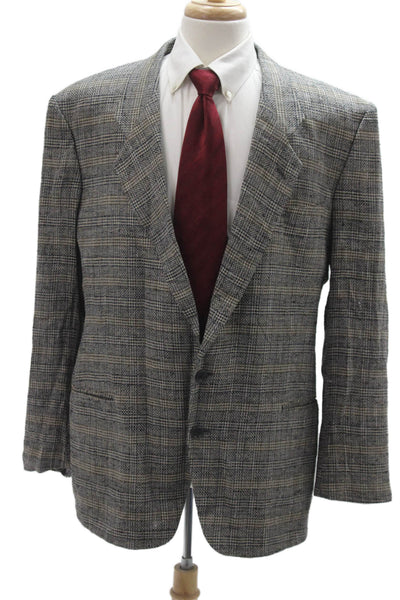 Mani Men Sport Coat Gray Plaid Silk Viscose 80s Size 44