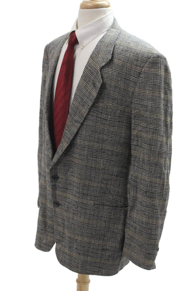 Mani Men Sport Coat Gray Plaid Silk Viscose 80s Size 44