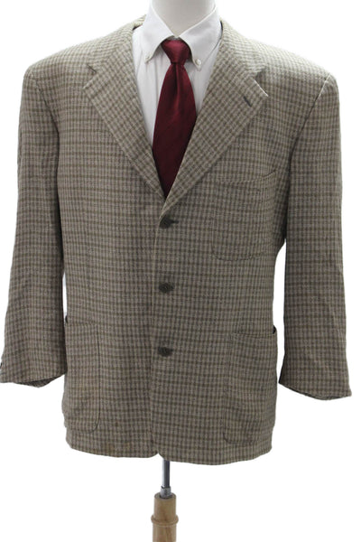 Calvin Klein Collection Mens Beige Check Sport Coat Button Size 44