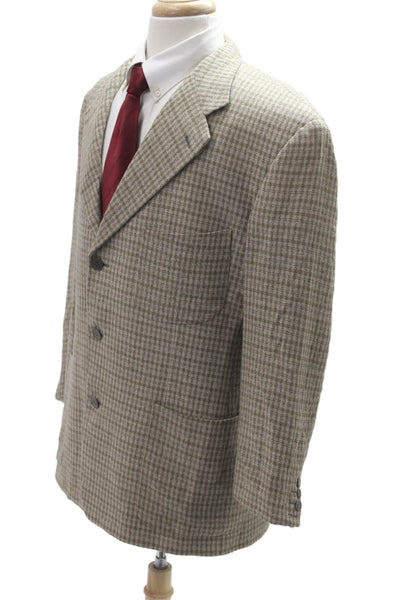 Calvin Klein Collection Mens Beige Check Sport Coat Button Size 44