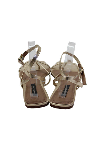 BCBGMAXAZRIA Womens Metallic Leather Strappy Sandals Gold Size 8.5
