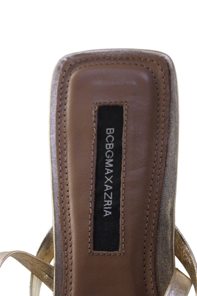 BCBGMAXAZRIA Womens Metallic Leather Strappy Sandals Gold Size 8.5