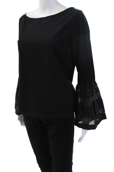 Paule Ka Womens Black Cotton Stretch Long Sleeve Round Neck Blouse Size S