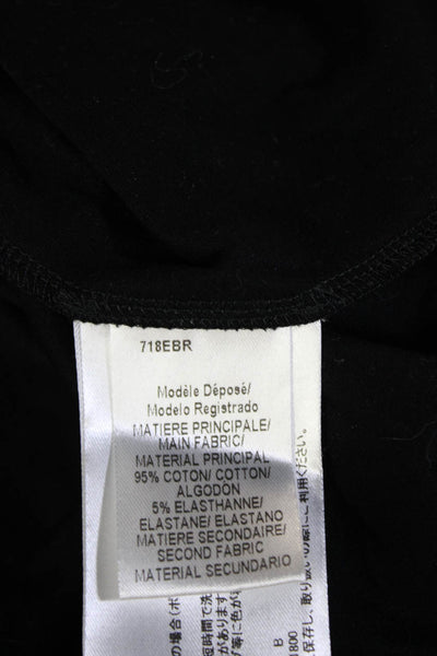 Paule Ka Womens Black Cotton Stretch Long Sleeve Round Neck Blouse Size S