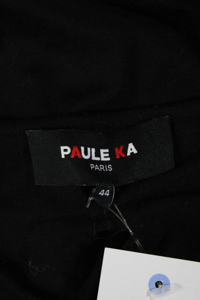 Paule Ka Womens Black Cotton Stretch Long Sleeve Round Neck Blouse Size S