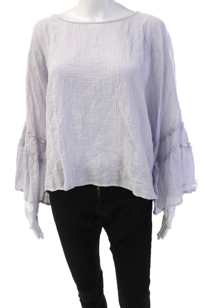 Vince Camuto Womens Light Blue Boho Round Neck Long Sleeve Blouse Zip Size L
