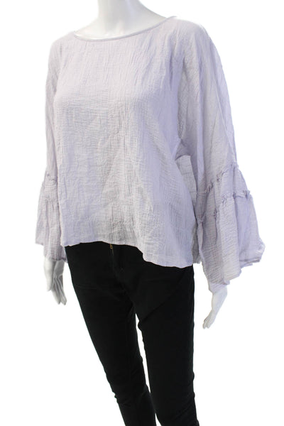 Vince Camuto Womens Light Blue Boho Round Neck Long Sleeve Blouse Zip Size L