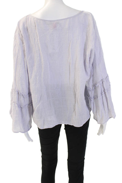 Vince Camuto Womens Light Blue Boho Round Neck Long Sleeve Blouse Zip Size L